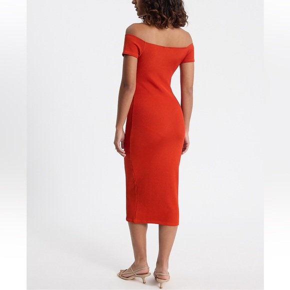 NWT Express XL Body Contour Seamless Ribbed Off The Shoulder Twisted MIDI Dress - Picture 3 of 4